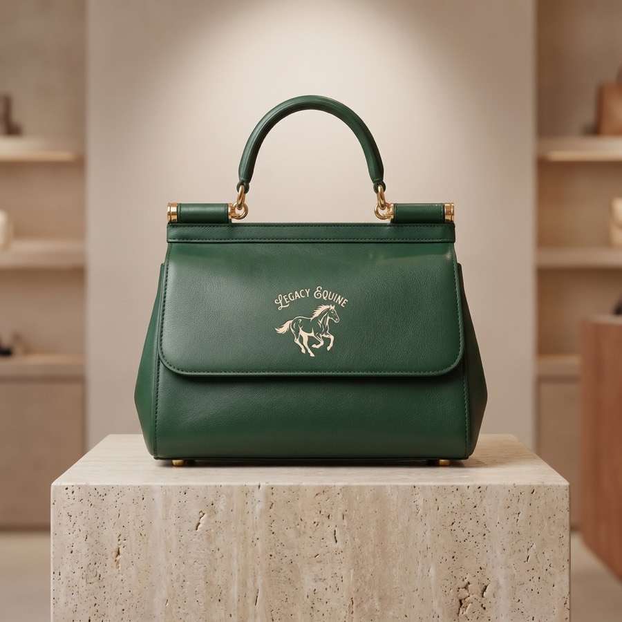 Leather handbag with a debossed logo