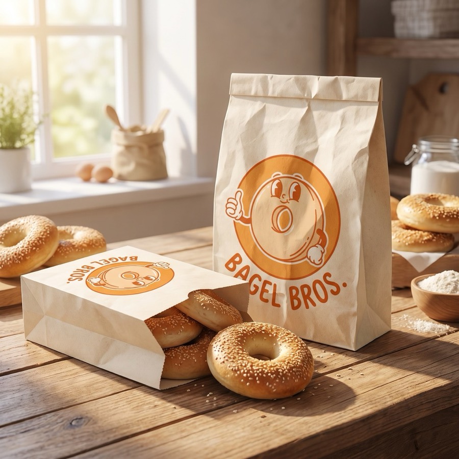Kraft paper bag and box with a logo