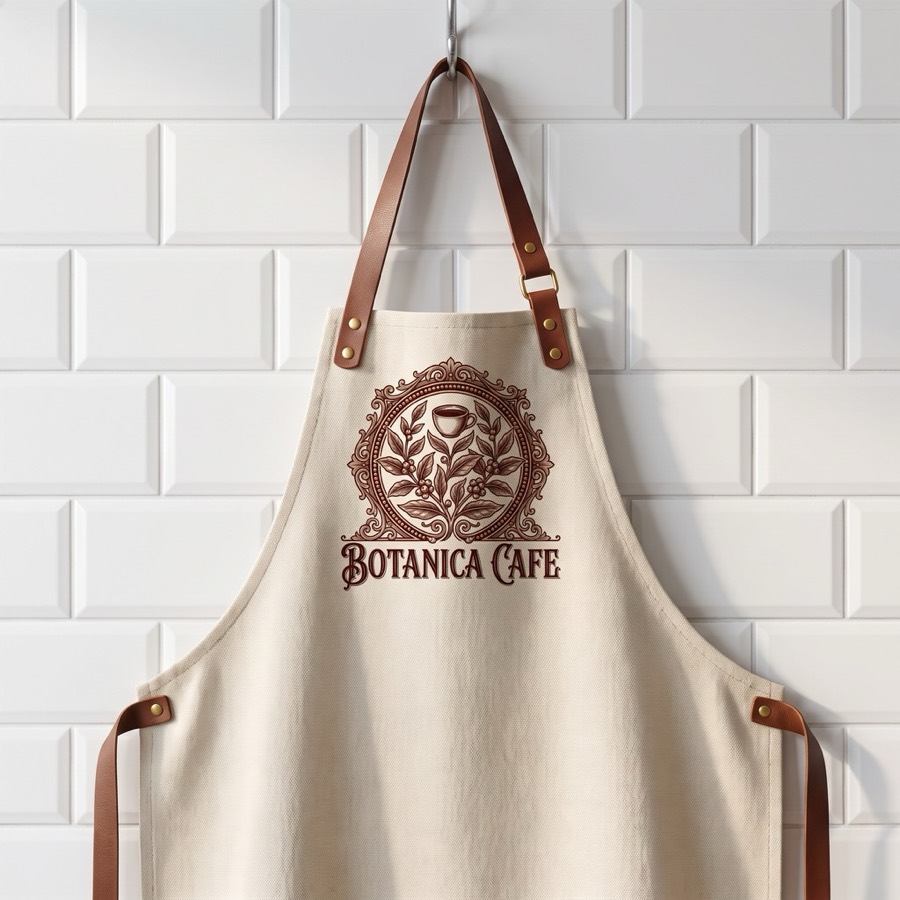 Barista apron with a stitched logo