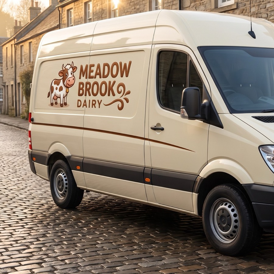 Delivery van with a logo on the side