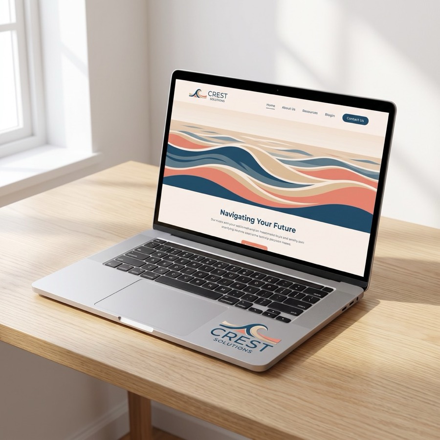 Website homepage on a laptop with a logo
